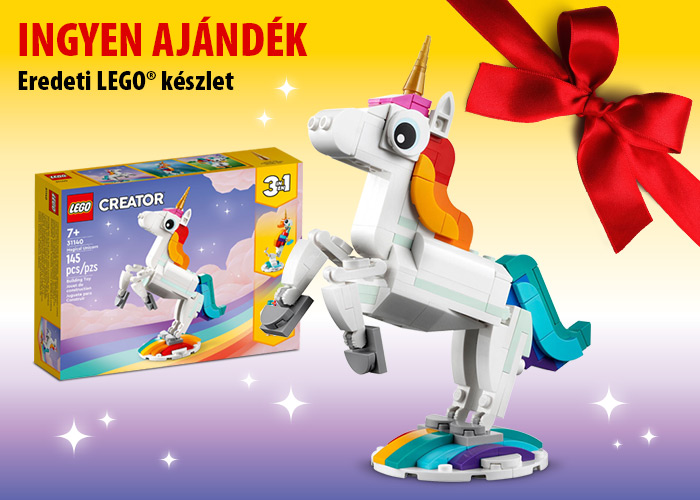 Natural Pharmaceuticals OmegaMarine Junior LEGO Creator 3 az 1-ben unikornis készlet gyermekeknek, szivárványos színű építőjáték eredeti dobozban, ingyenes ajándék.